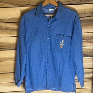 Lotus USA Blue Denim button up Shirt with Cactus Embroidery size large pocket